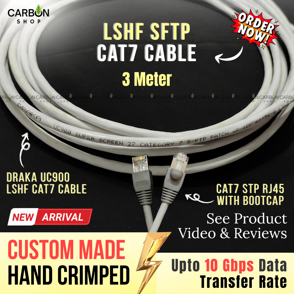 3 Meter Cat7 Cable Draka UC900 FLEX Cat7 S/FTP Patch Cable – 10Gbps Full Copper Shielded RJ45 Gigabit LAN Cable Network Ethernet Cable for High-Speed Internet, Router, PC, Laptop & Gaming Consoles