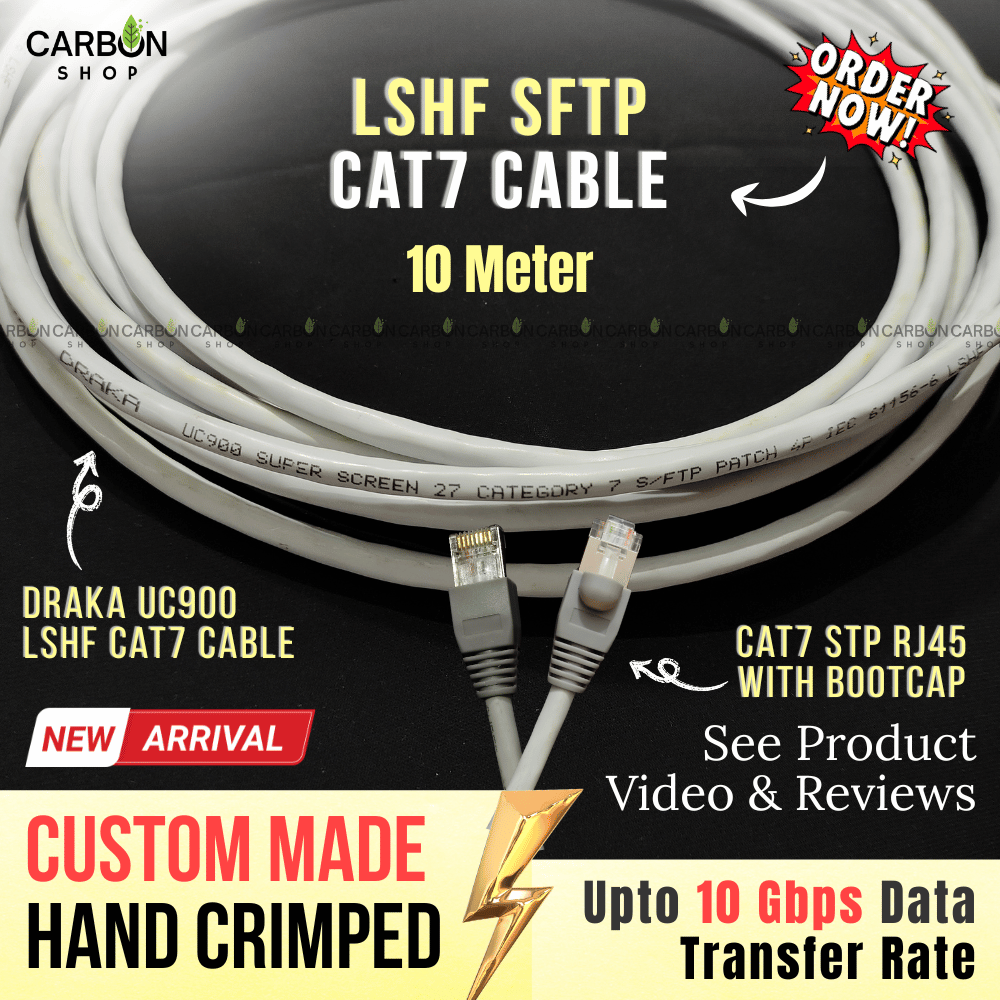 10 Meter Cat7 Cable Draka UC900 FLEX Cat7 S/FTP Patch Cable – 10Gbps Full Copper Shielded RJ45 Gigabit LAN Cable Network Ethernet Cable for High-Speed Internet, Router, PC, Laptop & Gaming Consoles
